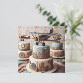 COOLE RETRO BIPLANE VERJAARDAGSTAART KAART (Staand voorkant)