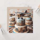 COOLE RETRO BIPLANE VERJAARDAGSTAART KAART (Voorkant / Achterkant in situ)