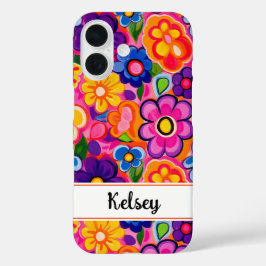 Coole Retro Bloem Personalized iPhone 16 Hoesje