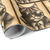 Coole Retro Kat in Pilotenbril, Sepia Cadeaupapier (Rol Hoek)