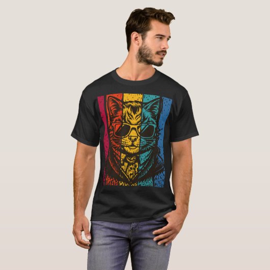 Coole Retro Kat met Zonnebril T-shirt (Voorkant volledig)