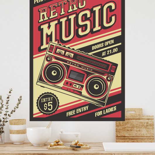 coole retro  muziekwinkel poster (Keuken)