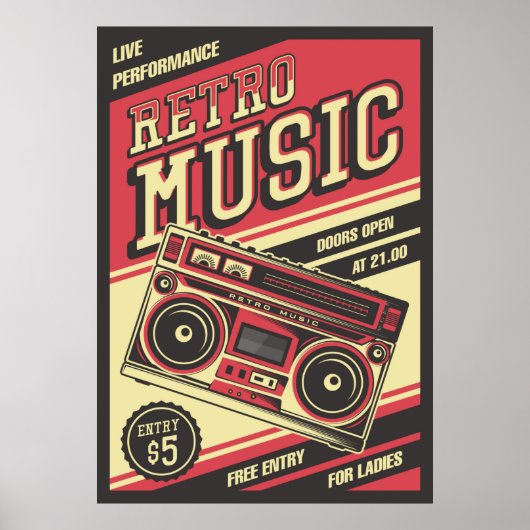 coole retro  muziekwinkel poster (Voorkant)