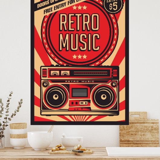 coole retro  muziekwinkel poster (Keuken)