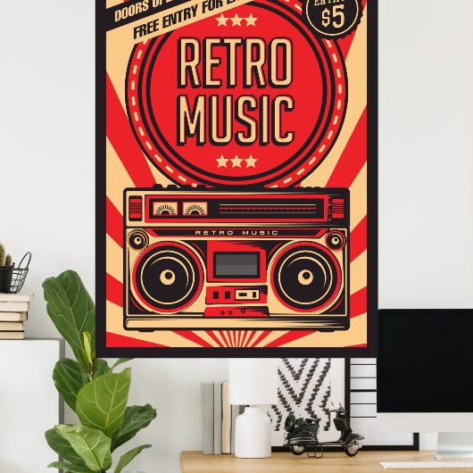 coole retro  muziekwinkel poster (Thuiskantoor)