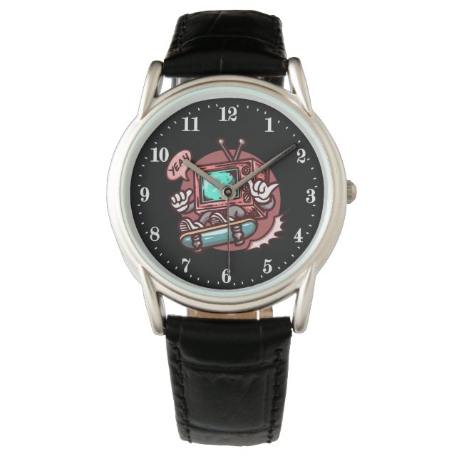 coole retro skateboardliefhebbers horloge (Voorkant)