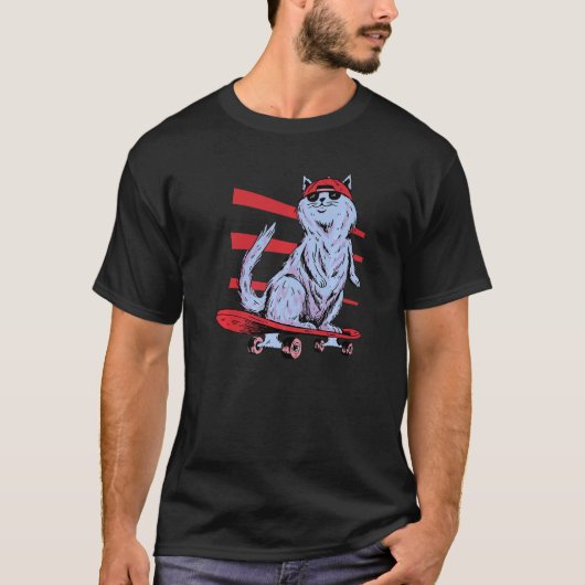 Coole Retro Skater Kat T-shirt (Voorkant)
