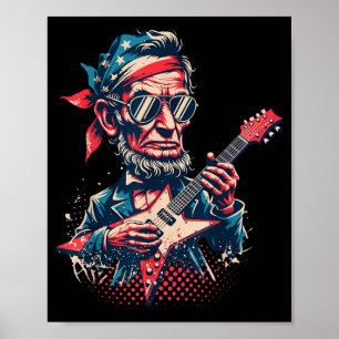 Coole Rock Roll Abraham Lincoln Gitaar Spelend Poster