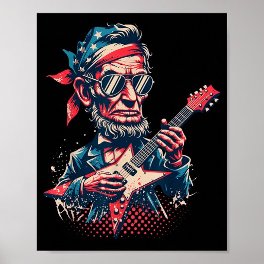 Coole Rock Roll Abraham Lincoln Gitaar Spelend Poster (Voorkant)