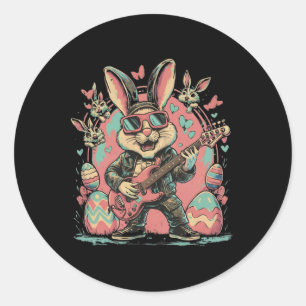 Coole Rocker Bunny Met Elektrische Gitaar Voor Roc Ronde Sticker