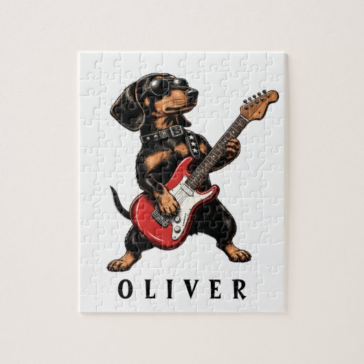 Coole Rocker Dachshund Hond Speelt Elektrische Git Legpuzzel (Verticaal)