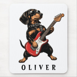 Coole Rocker Dachshund Hond Speelt Elektrische Git Muismat
