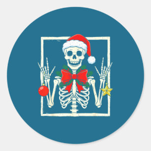 Coole Rocker Skelet Kerstman Hoed Kerstmis Punk Ro Ronde Sticker