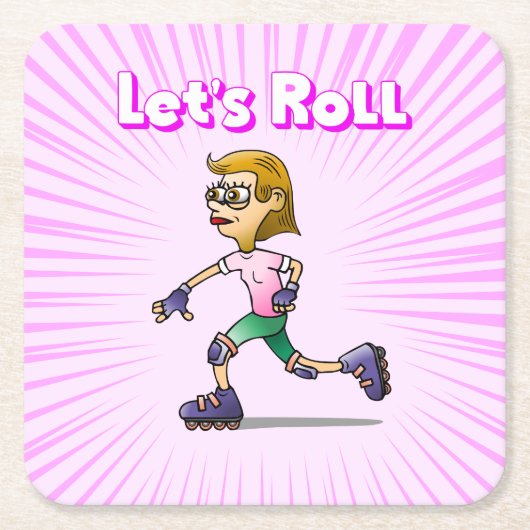 Coole Roller Skating Meid Kartonnen Onderzetters (Voorkant)