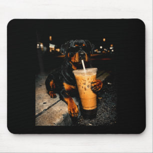 Coole rottweiler drinkend ijskoude koffie grappige muismat