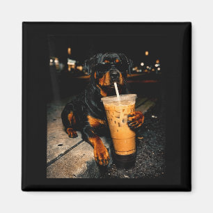 Coole rottweiler drinkt ijskoude koffie grappige h magneet