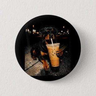 Coole Rottweiler drinkt ijskoude koffie Grappige h Ronde Button 5,7 Cm