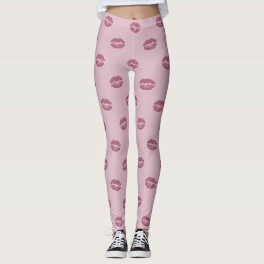 coole roze rode lippen Versexy roze patroon Leggings (Voorkant)