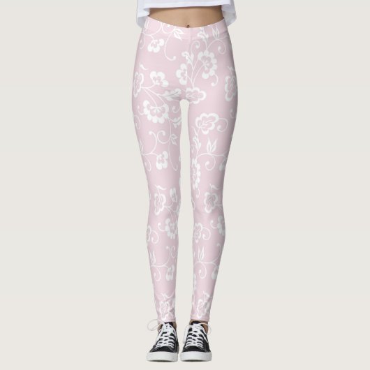 coole roze witte bloemen bloemheupontwerp leggings (Voorkant)