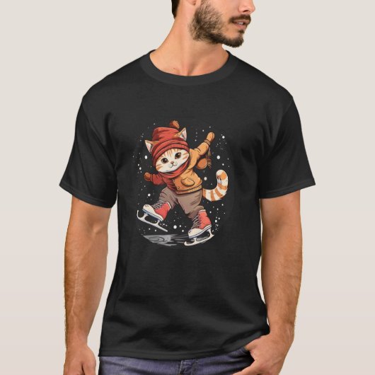 Coole schaatsen met grappige kat outfit t-shirt (Voorkant)