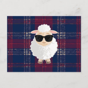 Coole Schapen Zonnebril Blauw Rood Geruit Schattig Briefkaart