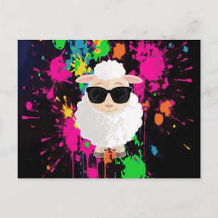 Coole Schapen Zonnebril Neon Spatten Cute Cartoon Briefkaart