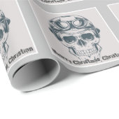 Coole Schedel Prettig Kerst Naam Cadeaupapier (Rol Hoek)