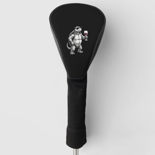 coole schildpad die rode wijn drinkt kunstprint_1  golfheadcover (Voorkant)