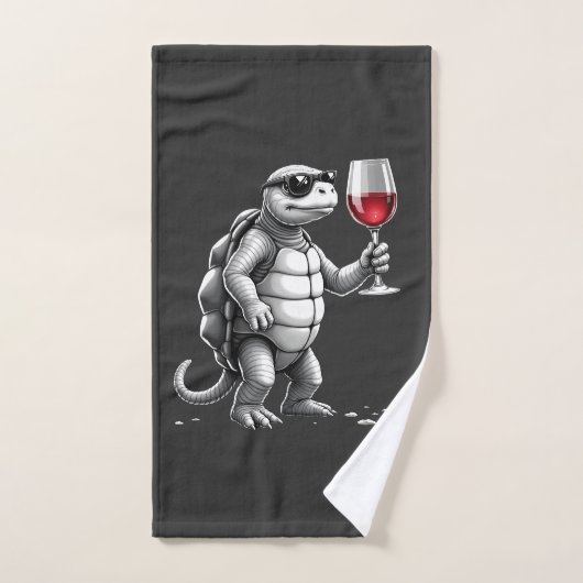 coole schildpad die rode wijn drinkt kunstprint_1 handdoek (Handdoek)