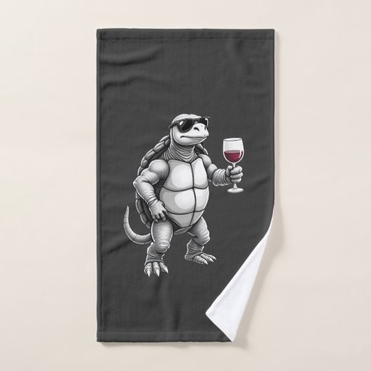 coole schildpad die rode wijn drinkt kunstprint_1 handdoek (Handdoek)
