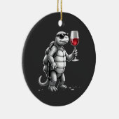 coole schildpad die rode wijn drinkt kunstprint_1  keramisch ornament (Rechts)