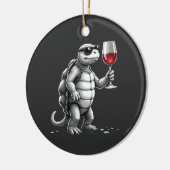 coole schildpad die rode wijn drinkt kunstprint_1  keramisch ornament (Links)