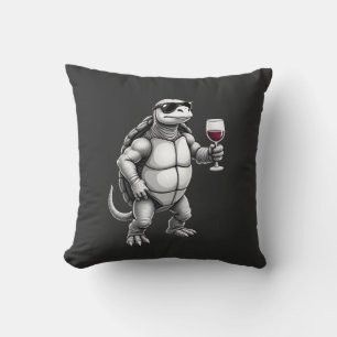 coole schildpad die rode wijn drinkt kunstprint_1  kussen