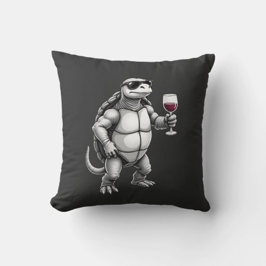 coole schildpad die rode wijn drinkt kunstprint_1 kussen (Voorkant)