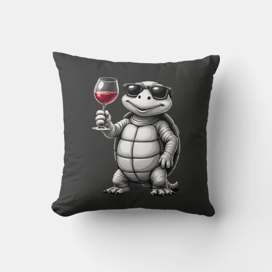 coole schildpad die rode wijn drinkt kunstprint_1 kussen (Voorkant)