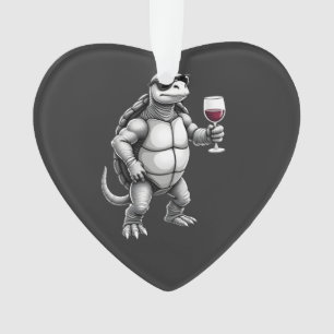 coole schildpad die rode wijn drinkt kunstprint_1  ornament