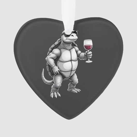 coole schildpad die rode wijn drinkt kunstprint_1  ornament (voorkant)