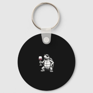 coole schildpad die rode wijn drinkt kunstprint_1 sleutelhanger