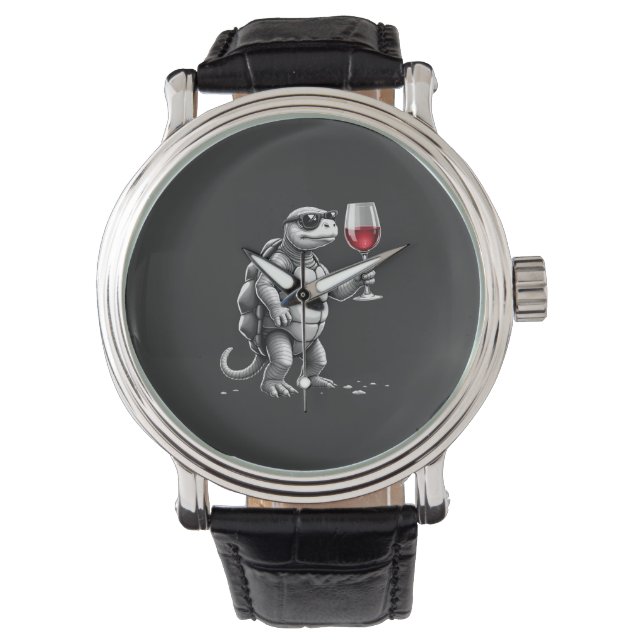 coole schildpad drinkt rode wijn kunstprint_1 (2) horloge (Voorkant)