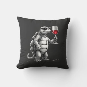 coole schildpad drinkt rode wijn kunstprint_1 (2) kussen