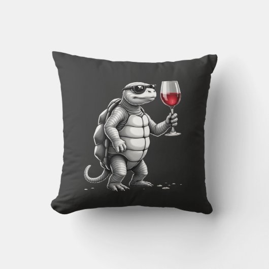 coole schildpad drinkt rode wijn kunstprint_1 (2) kussen (Voorkant)