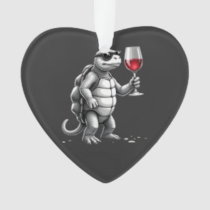 coole schildpad drinkt rode wijn kunstprint_1 (2) ornament
