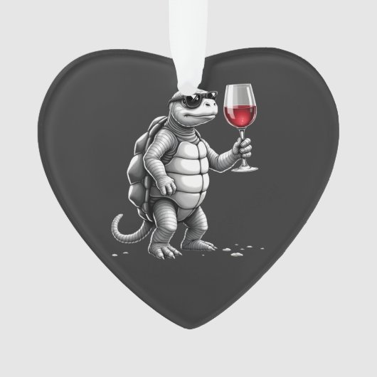 coole schildpad drinkt rode wijn kunstprint_1 (2) ornament (voorkant)