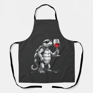 coole schildpad drinkt rode wijn kunstprint_1 (2) schort