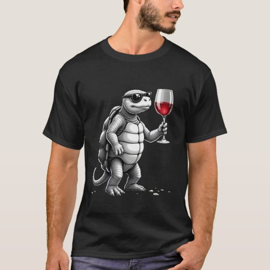 coole schildpad drinkt rode wijn kunstprint_1 (2) t-shirt (Voorkant)