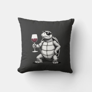 coole schildpad drinkt rode wijn kunstprint_1 (4) kussen