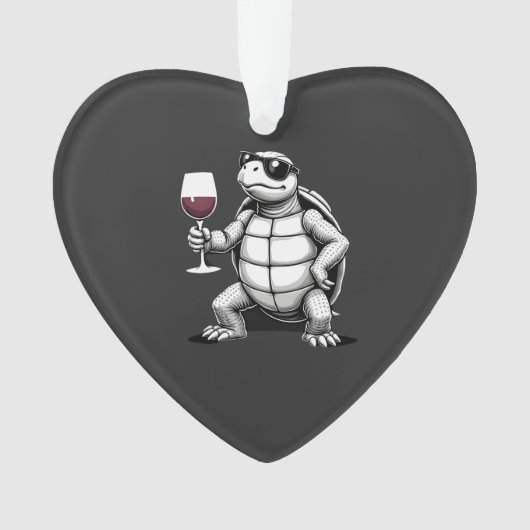 coole schildpad drinkt rode wijn kunstprint_1 (4) ornament (voorkant)