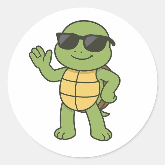 Coole schildpad met zonnebril  ronde sticker (Voorkant)