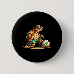 Coole schildpad-voetbalspeler met zonnebril ronde button 5,7 cm
