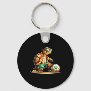 Coole schildpad-voetbalspeler met zonnebril sleutelhanger